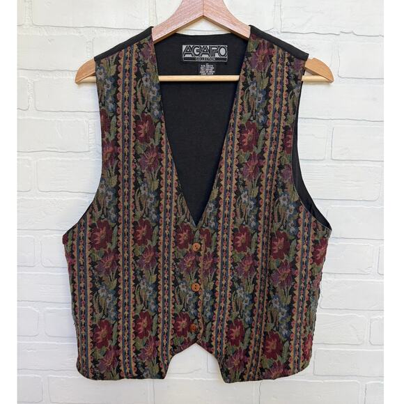 Vintage 90s Women's Agapo Collection Floral Brocade Vest - M - Picture 1 of 5